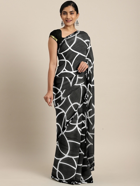 

KALINI Black & White Poly Chiffon Printed Saree
