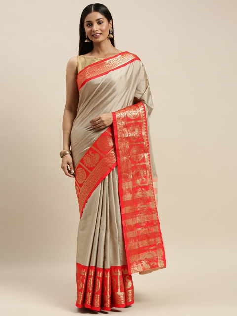 

KALINI Beige & Orange Poly Silk Solid Saree