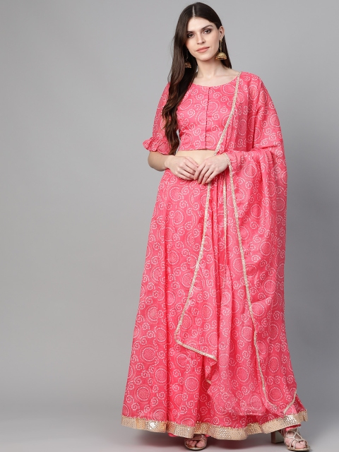 

Bhama Couture Pink & White Bandhani Printed Ready to Wear Lehenga & Blouse with Dupatta