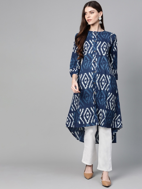 

Bhama Couture Women Navy Blue & Off-White Screen Print A-Line Kurta