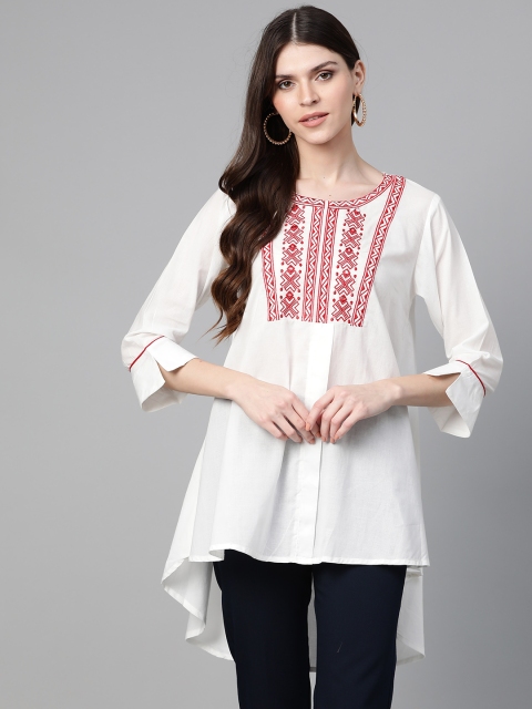 

Bhama Couture Women White & Red Embroidered High-Low Tunic