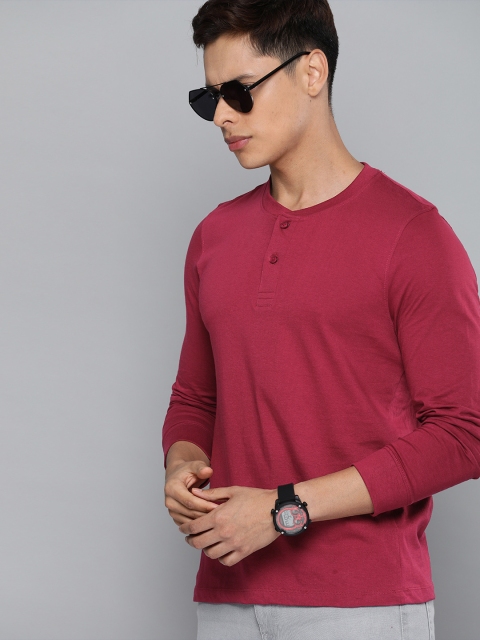 

Harvard Men Red Solid Henley Neck T-shirt