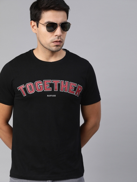 

Harvard Men Black Anti Microbial Printed Round Neck T-shirt
