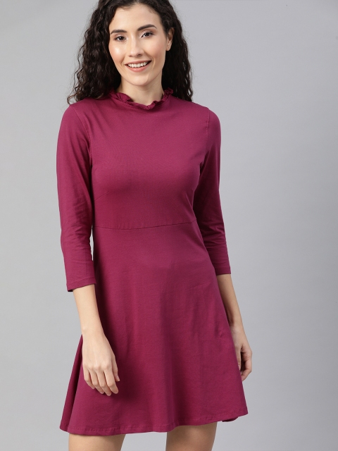 

Harvard Women Magenta Pink Anti Microbial Solid A-Line Dress