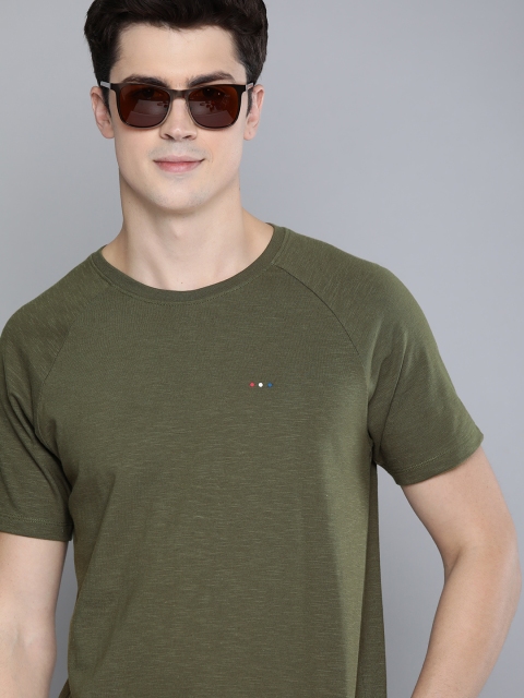 

Harvard Men Olive Green Solid Round Neck Pure Cotton T-shirt