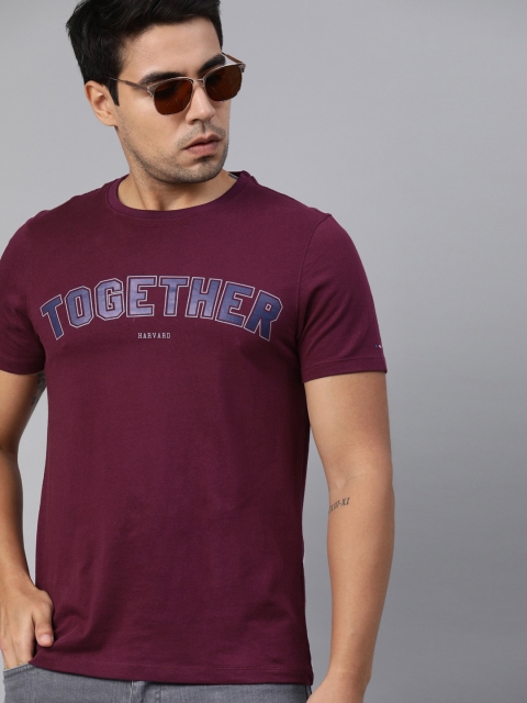 

Harvard Men Burgundy Anti Microbial Printed Round Neck T-shirt
