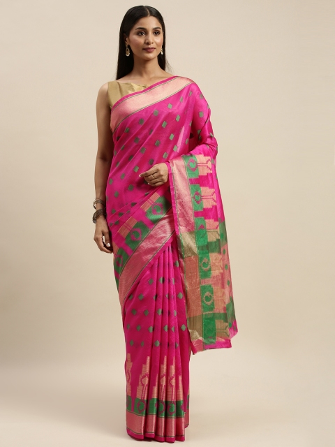 

KALINI Pink & Green Poly Silk Woven Design Saree