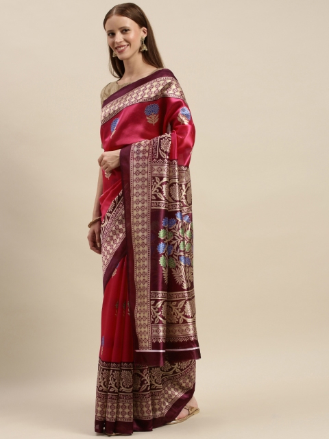 

KALINI Purple & Pink Art Silk Floral Printed Saree