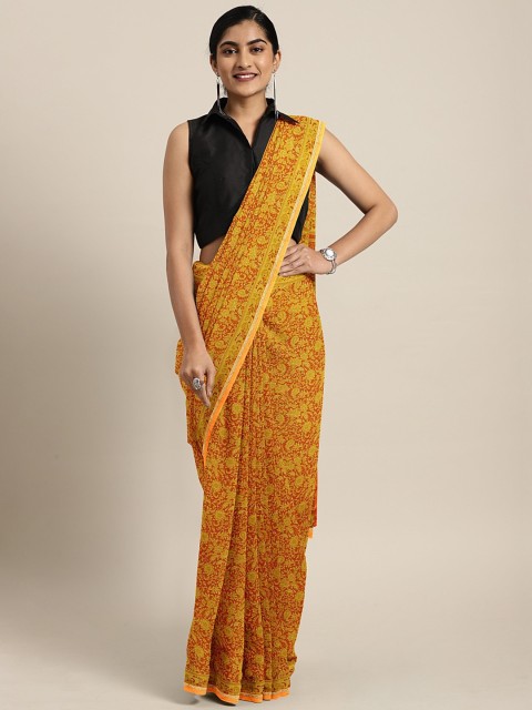 

KALINI Yellow & Orange Poly Chiffon Printed Saree