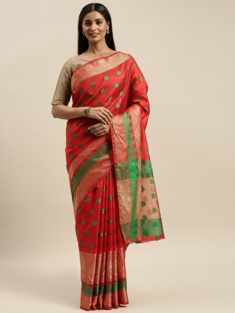 

KALINI Red & Green Poly Silk Woven Design Saree