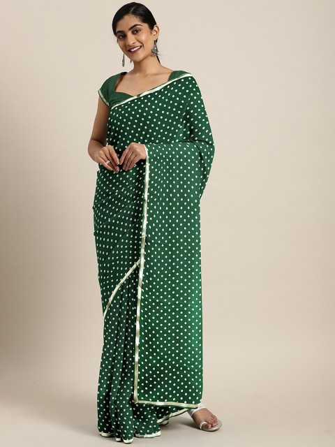 

KALINI Green & Gold-Toned Poly Chiffon Printed Saree