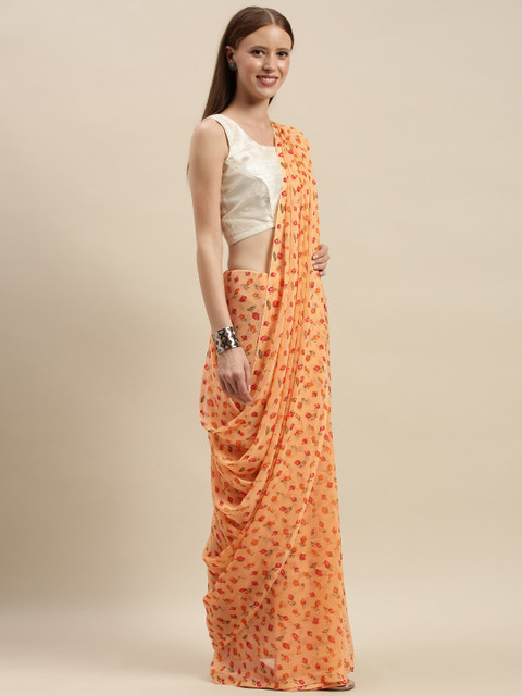 

KALINI Orange & Red Printed Poly Georgette Saree