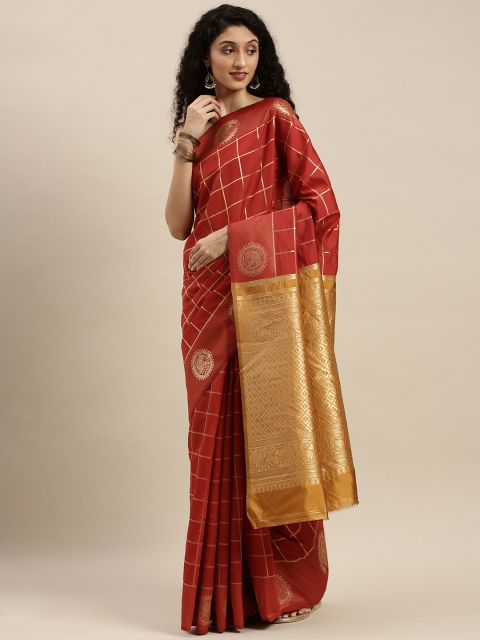

KALINI Red & Gold-Toned Poly Silk Woven Design Banarasi Saree