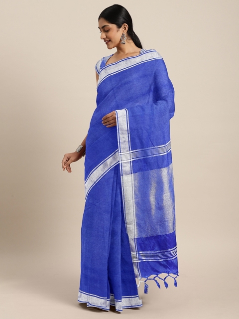 

KALINI Blue Linen Blend Solid Maheshwari Saree