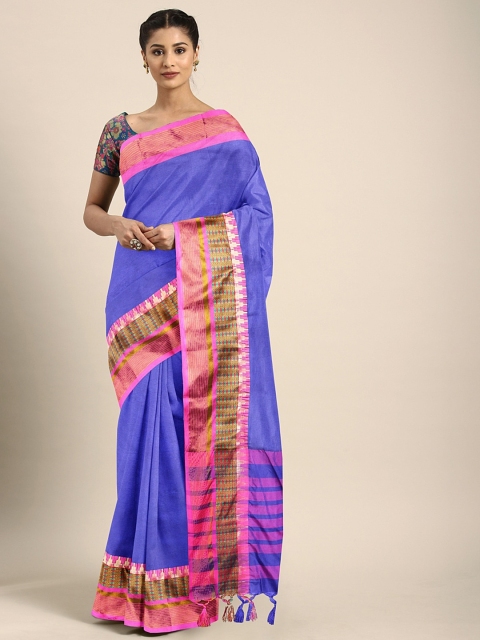 

KALINI Blue Solid Poly Silk Saree