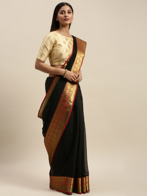 

KALINI Black & Red Poly Silk Solid Saree