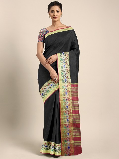 

KALINI Black Solid Poly Silk Saree