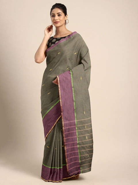 

aamna Grey & Purple Pure Cotton Woven Design Mangalagiri Saree