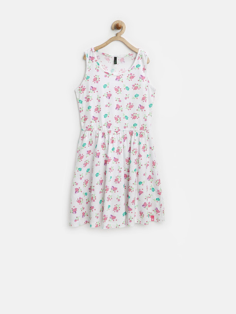 

United Colors of Benetton White Floral Print Fit & Flare Dress