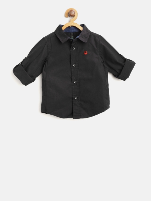 

United Colors of Benetton Boys Black Regular Fit Solid Casual Shirt