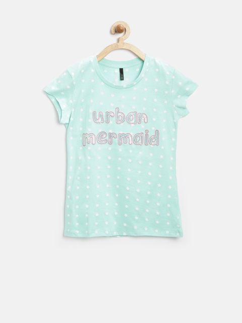 

United Colors of Benetton Girls Blue & White Printed T-Shirt