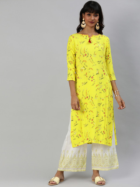 

Anouk Women Yellow & Red Floral Printed Straight Kurta