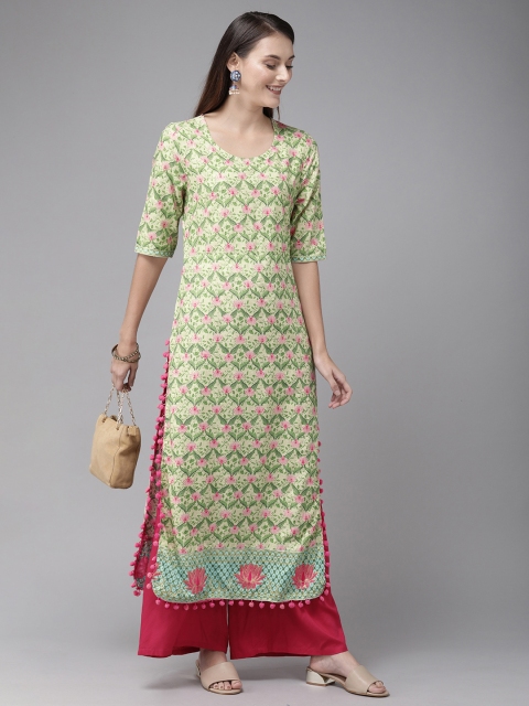 

Anouk Women Off-White & Green Printed Straight Kurta