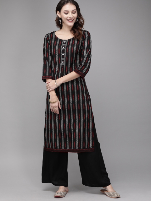 

Anouk Women Black & White Striped A-Line Kurta