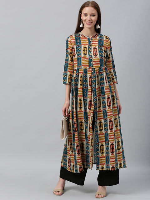 

Anouk Women Multicoloured Printed High Slit A-Line Kurta, Multi