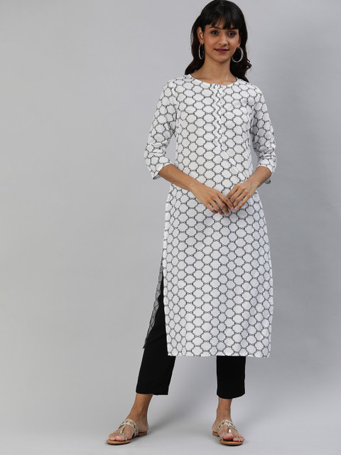 

Anouk Women White & Black Printed Straight Kurta