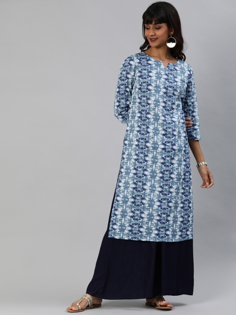 

Anouk Women Navy Blue & White Printed Straight Kurta