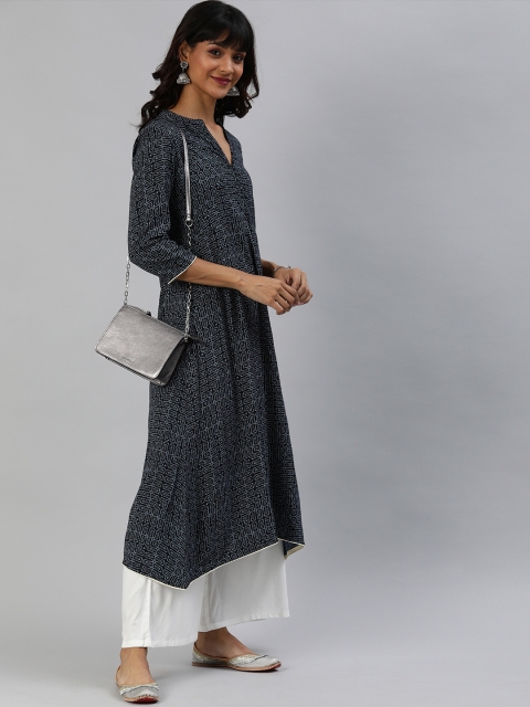 

Anouk Women Black & Blue Printed Straight Kurta