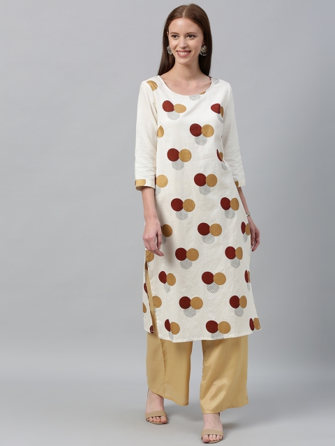 

Anouk Women Off-White & Maroon Printed Straight Kurta