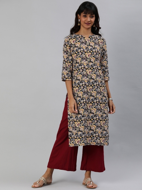 

Anouk Women Black & Maroon Printed Straight Kurta