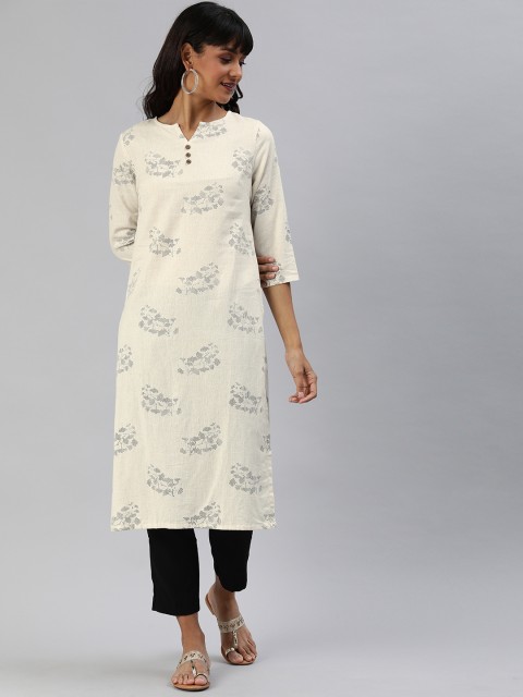 

Anouk Women Off-White & Black Printed Straight Kurta