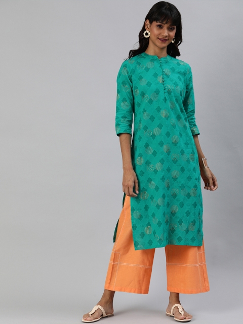 

Anouk Women Sea Green Printed Straight Kurta