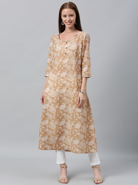 

Anouk Women Brown & White Printed A-Line Kurta