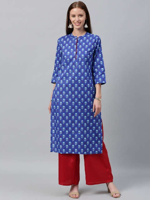 

Anouk Women Blue & Red Floral Printed Straight Kurta with Pocket