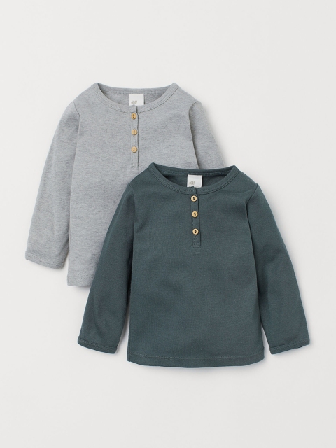 

H&M Infant Kids 2-Pack Cotton Henley Sustainable Sweatshirts, Grey