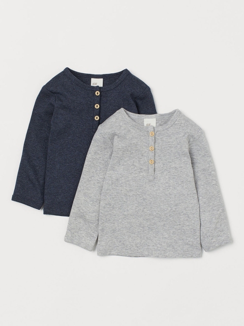 

H&M Kids Sustainable Blue & Grey Solid Organic Cotton 2-Pack Cotton Henley Tops