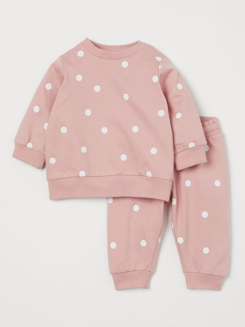 

H&M Unisex Kids Peach-Coloured & White Printed Sustainable 2-Piece Sweatshirt Set