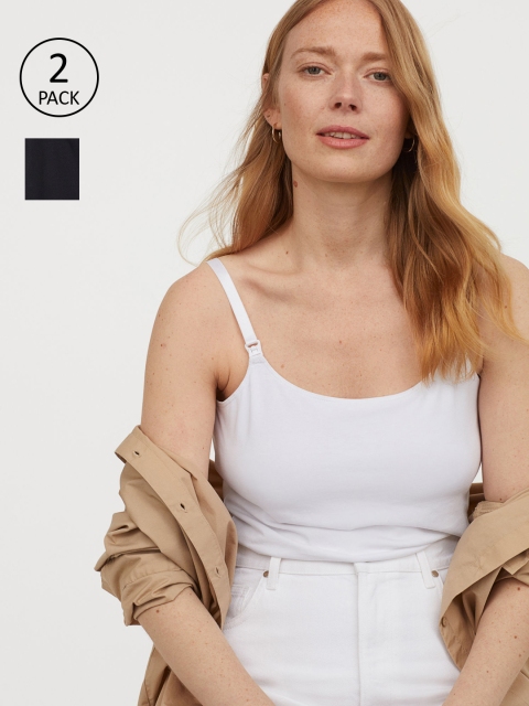 

H&M Women White & Black Solid MAMA 2-Pack Nursing Sustainable Top