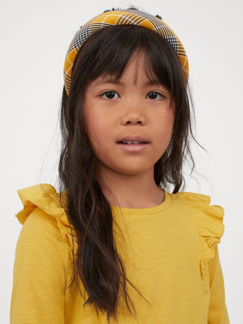 

H&M Girls Mustard Yellow Solid Flounced Cotton Top