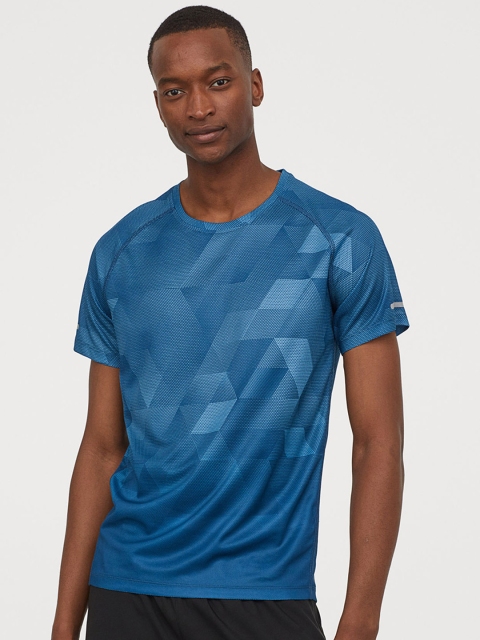 

H&M Men Sustainable Blue Printed Regular Fit Reflective Running Tshirt