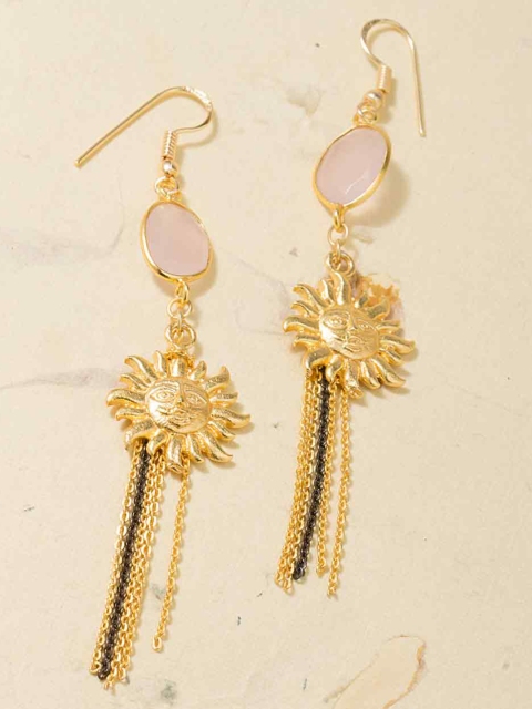 

Voylla Dual Tone & Pastle Gold-Plated Drop Earrings