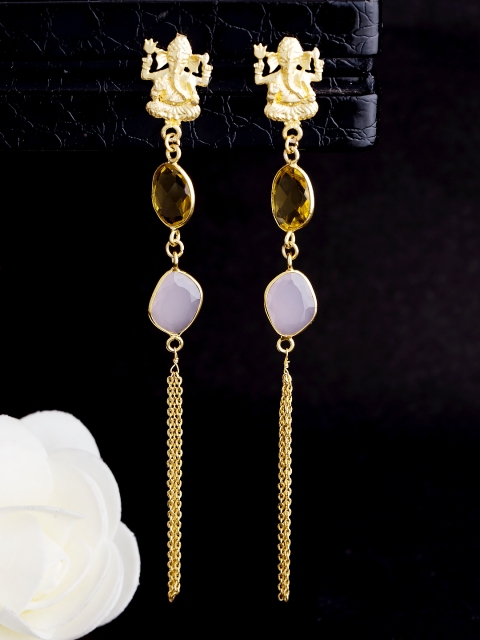 

Voylla Dual Tone & Pastle Gold-Plated Drop Earrings