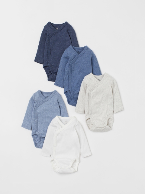 

H&M Infants 5-Pack Wrapover Sustainable Bodysuits, White