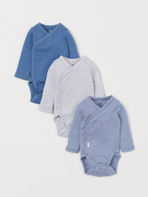 

H&M Infants 3-Pack Long-Sleeved Sustainable Bodysuits, Blue