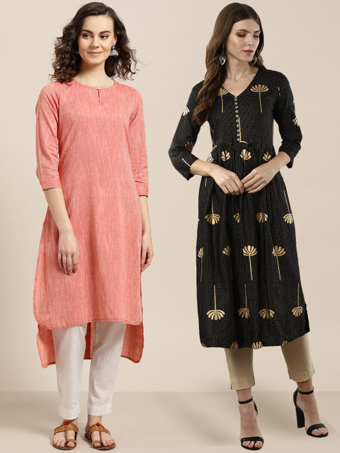 

Sangria Women Pack of 2 Straight Kurtas, Pink