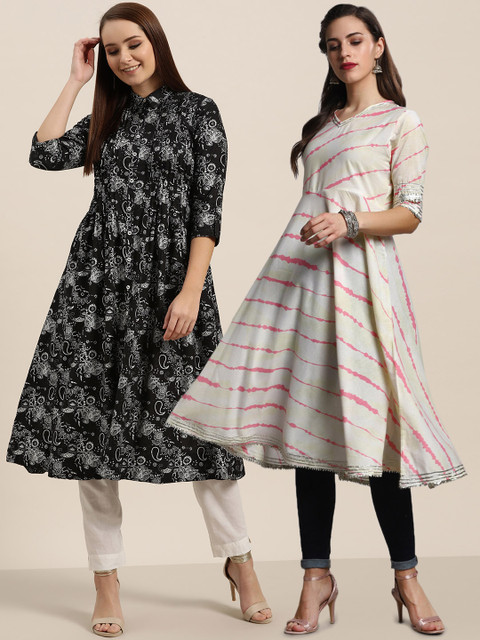 

Sangria Women Pack of 2 A-Line Kurtas, Black
